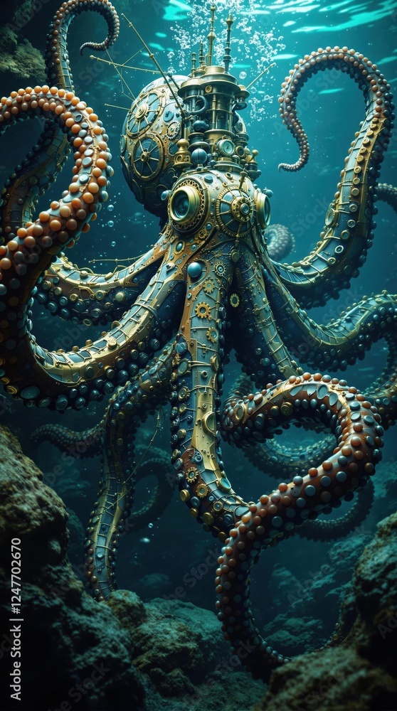 custom made wallpaper toronto digitalSteampunk octopus: mechanical marvel in underwater exploration setting