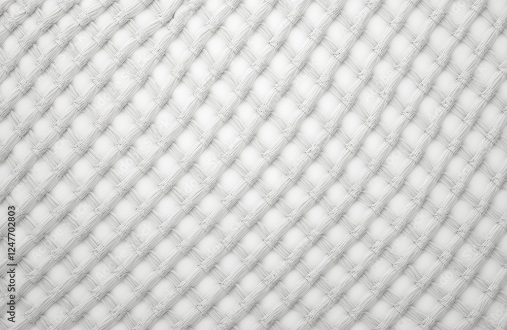 Fototapeta premium Woven white rope net pattern shows geometric design. Abstract background texture. Suitable for home decor, fashion product design inspiration. Neutral backdrop. Simple design used for many purposes.