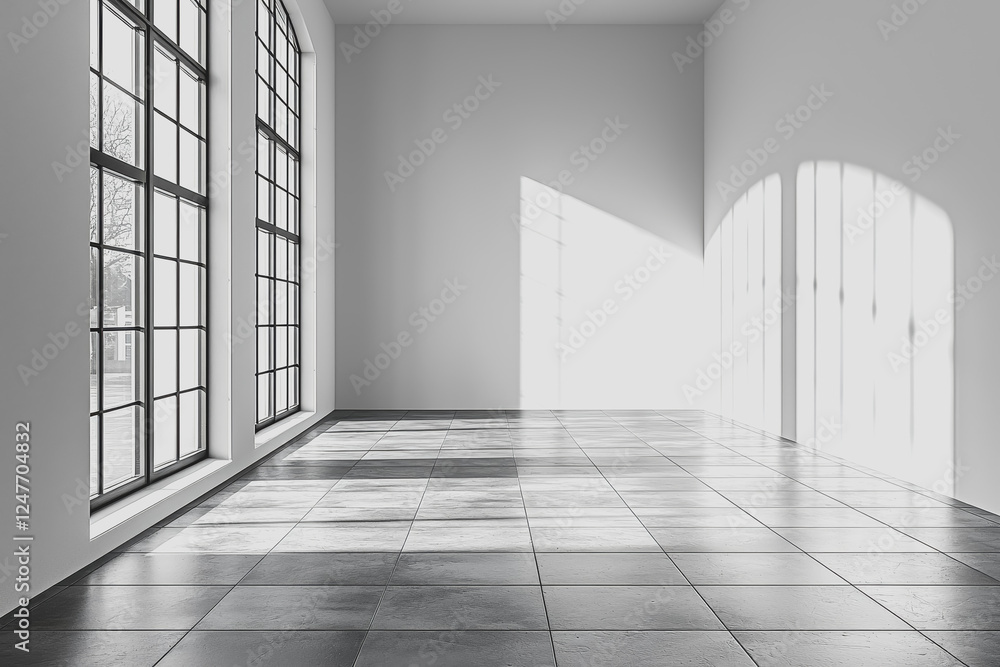 Obraz premium Long hallway featuring a large window and a lengthy wall creating an expansive and open atmosphere with natural light