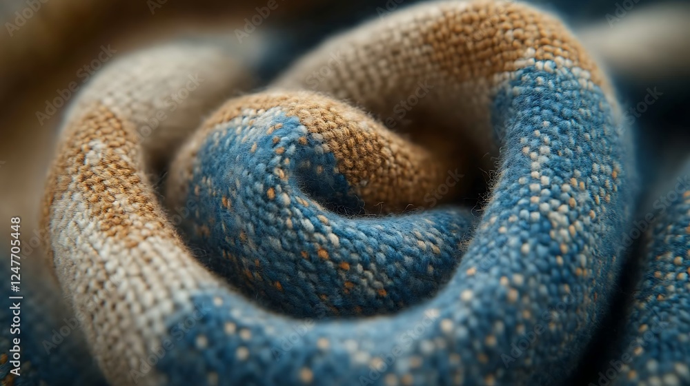 Fototapeta premium A closeup of blue and beige woven fabric rolled