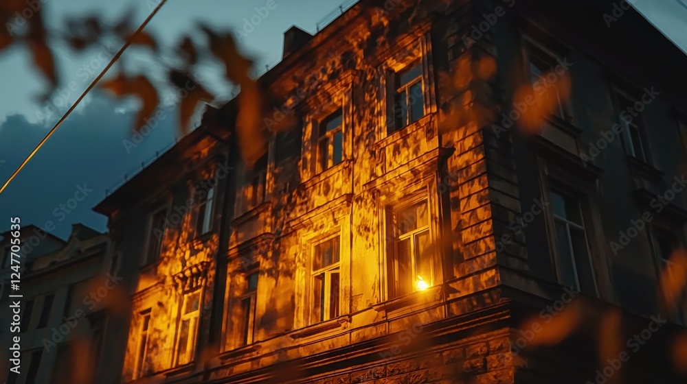 Fototapeta premium Mysterious nighttime glow urban setting architectural twilight environment artistic viewpoint