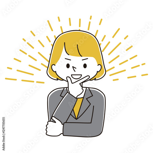 決めポーズ　スーツ姿の女性のイラスト　調子に乗る