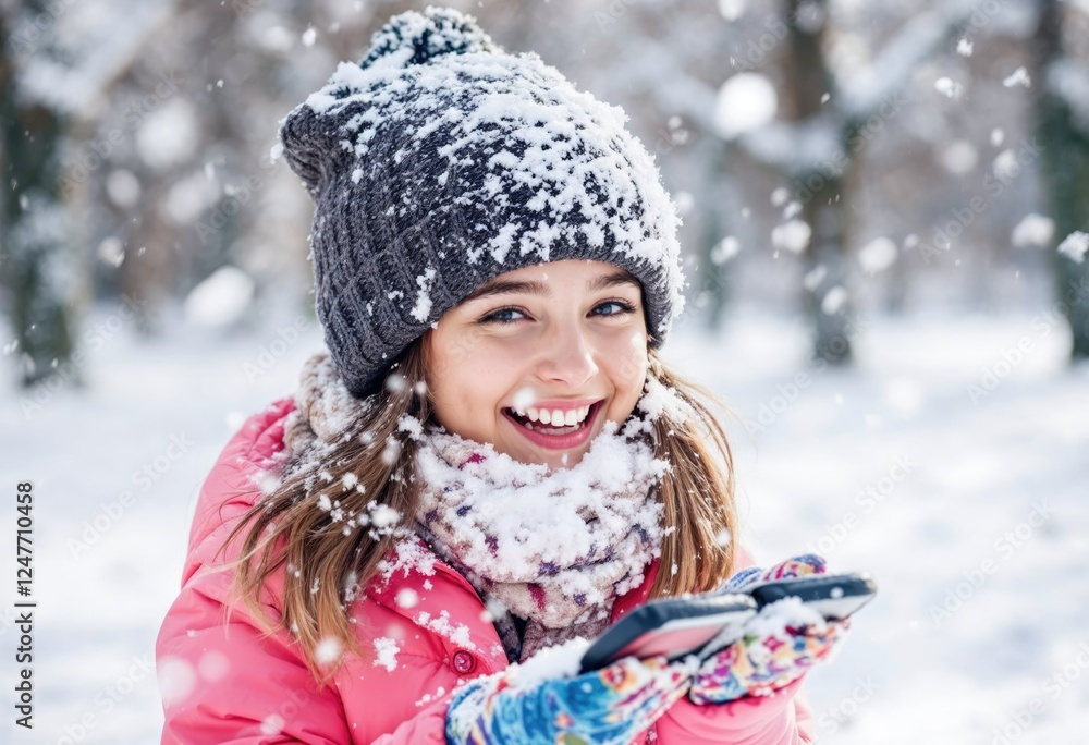 the happinest girl playing with snow in the park the happinest girl playing with snow in the park