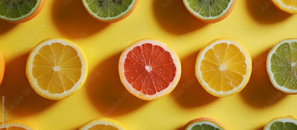 Fototapeta premium Vibrant Citrus Medley: A Refreshing Burst of Flavor on Yellow