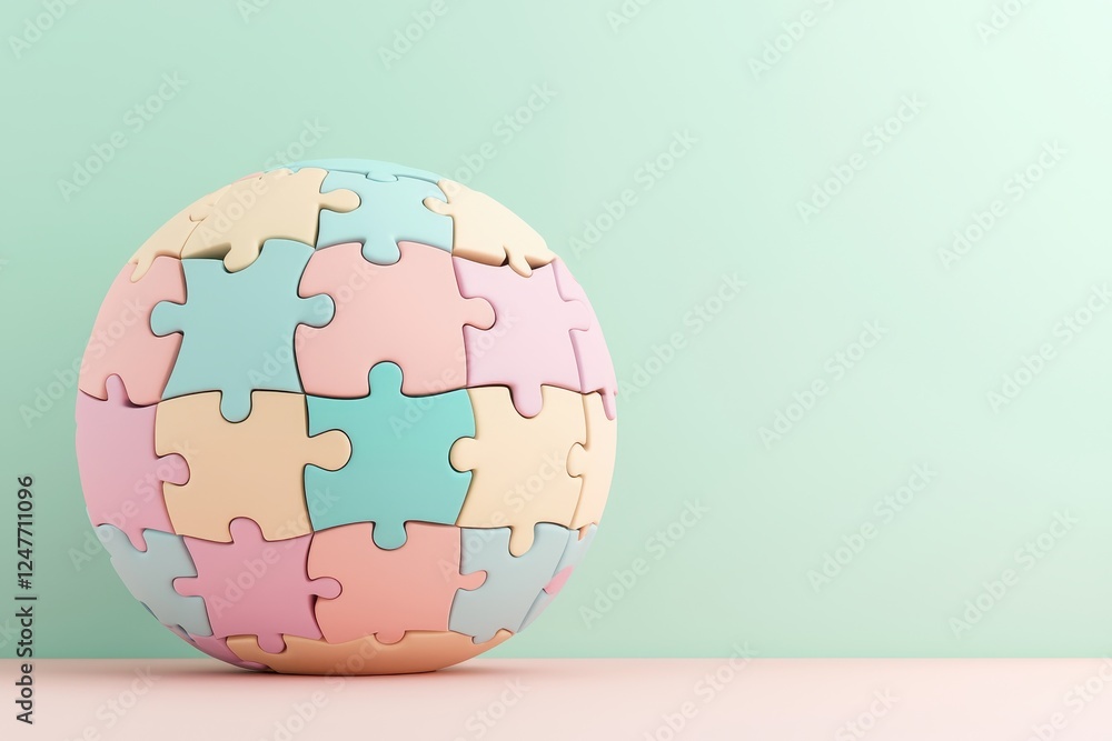 Colleagues merging kindness through heart-shaped puzzle pieces into a pastel sphere in a creative workspace Colleagues merging kindness through heart-shaped puzzle pieces into a pastel sphere in a creative workspace