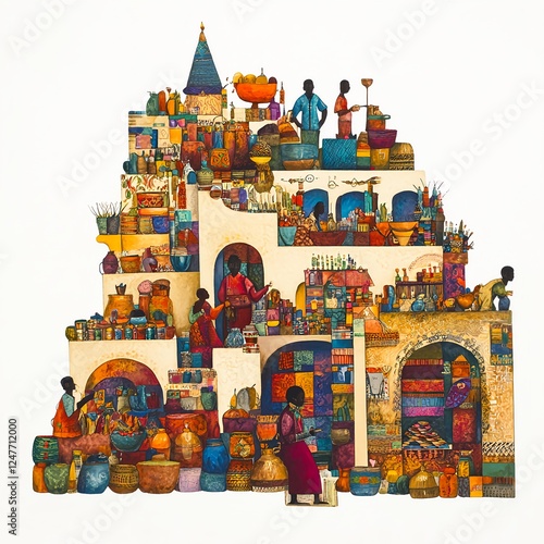 Colorful Imaginary Axumite Market Scene with Vibrant Details photo