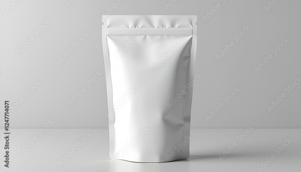 White doy pack mockup on plain background - Clean product mockup for commercial packaging presentation White doy pack mockup on plain background - Clean product mockup for commercial packaging presentation