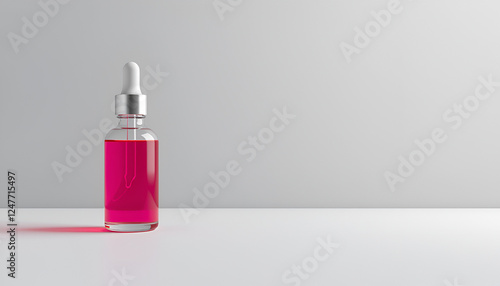 Glass dropper bottle mockup with pink liquid - Minimalist product mockup for skincare serum