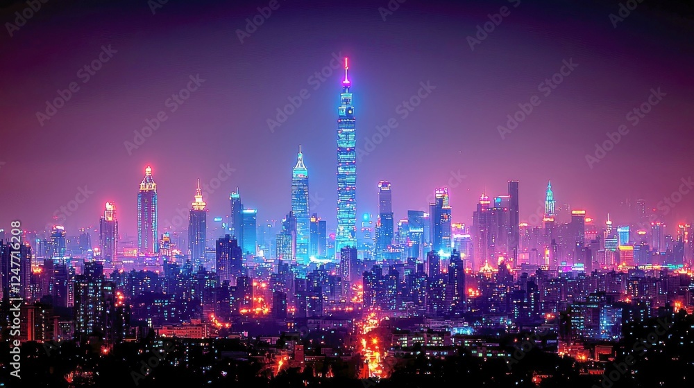 custom made wallpaper toronto digitalNeon Cityscape: Taipei Skyline at Night - A Dazzling Urban Panorama