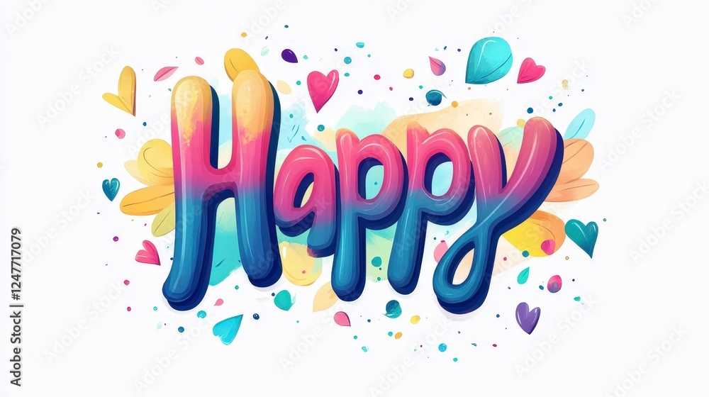 Fototapeta premium Colorful and Vibrant Typography Design Featuring the Word Happy