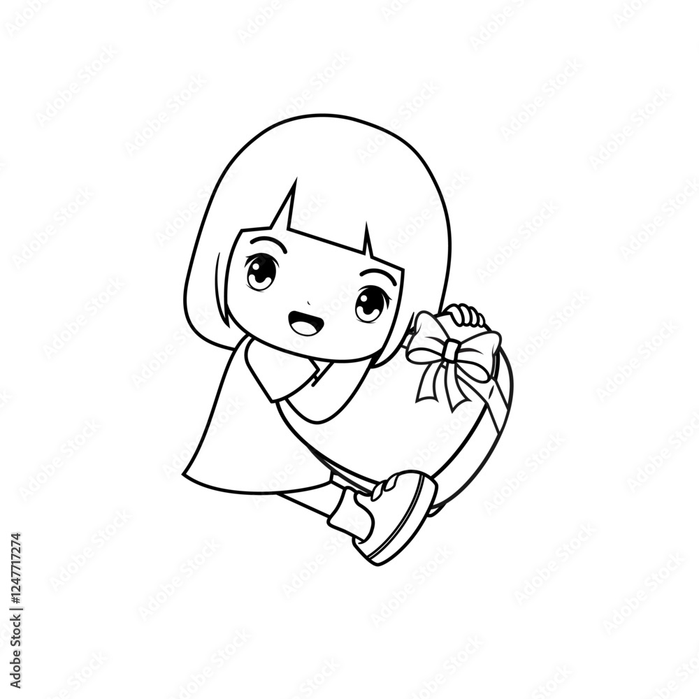 Obraz premium Valentine Day Coloring Page with cute girl