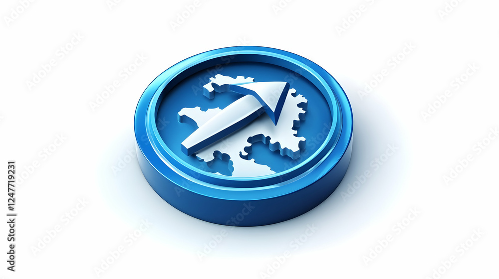 3D Blue Round Icon Arrow, Graphic Direction 3D Blue Round Icon Arrow, Graphic Direction