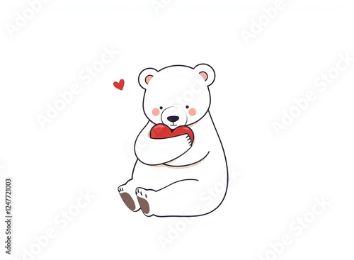 an image of a white bear holding a red heart in its paws, there is a white bear with a red heart in its paws photo