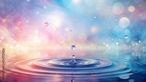 Wallpaper Mural Serene Water Drop Impacting Still Surface with Soft Pastel Background and Falling Droplets Torontodigital.ca