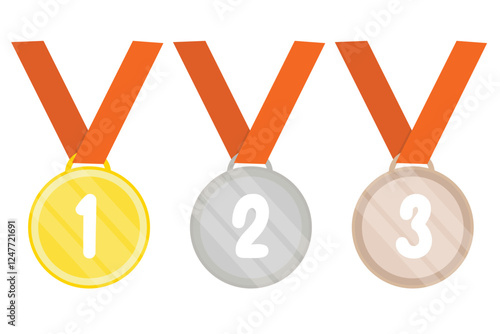 Set of medal awards vector. Gold, silver and bronze medal awards with ribbons. 1st 2nd 3rd. Vector design