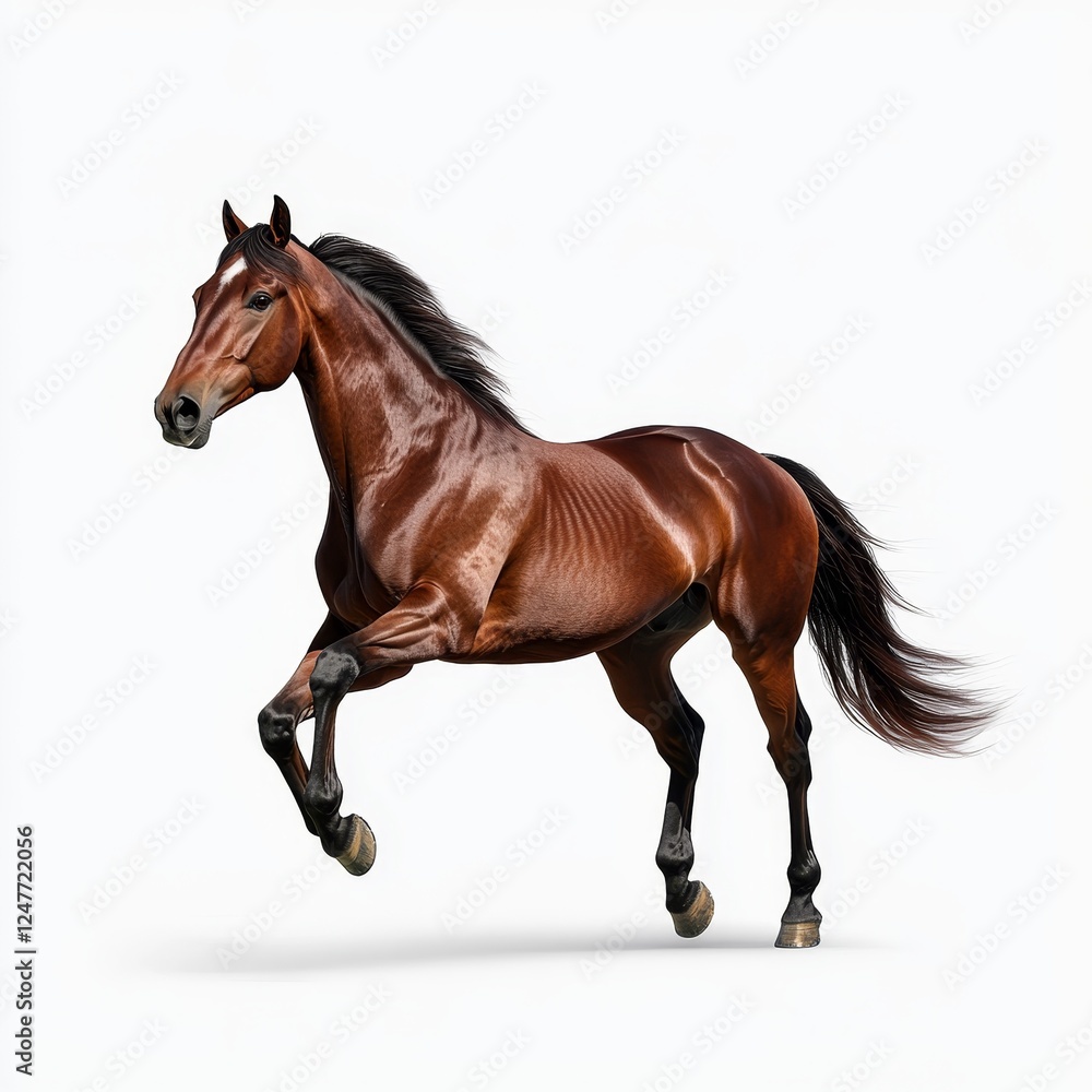 Energetic Gallop: Majestic Horse in Dynamic Motion on White Background, Photorealistic Equine Beauty Energetic Gallop: Majestic Horse in Dynamic Motion on White Background, Photorealistic Equine Beauty