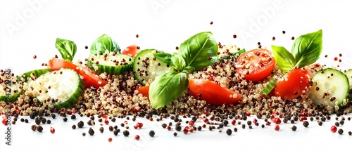 Quinoa Salad with Tomato, Cucumber, and Basil - Vivid Side View Close-up Image photo