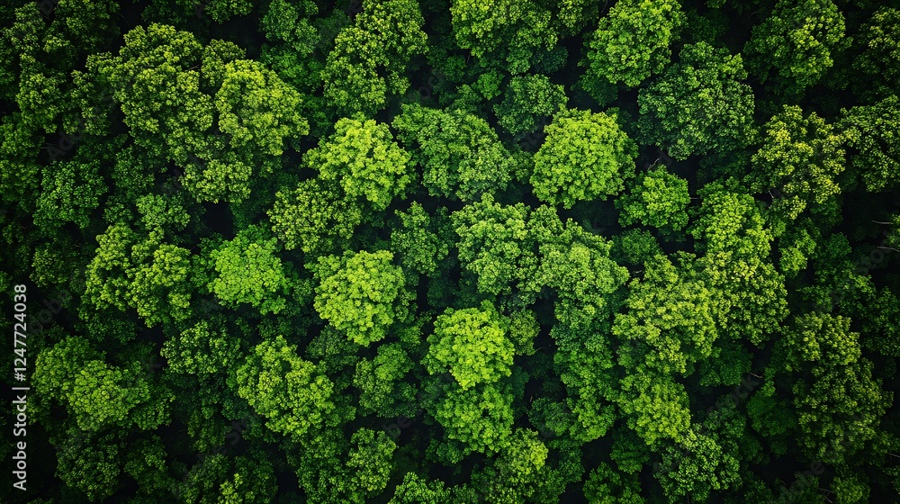 Naklejka premium Aerial view lush green forest canopy