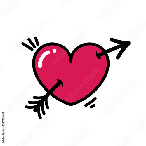 Red Love Heart with arrow Romantic that must be heartbroken by lovers on Valentine's Day This element can be used for decoration card, Element design, Poster Background
