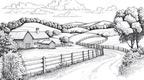 Wallpaper Mural Rolling hills farm landscape, country road, peaceful scene, idyllic rural setting, perfect for print Torontodigital.ca