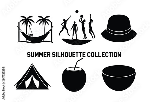 set of vector icons of summer holidays, Summer Vector Silhouette, Summer Travel, Holiday Summer Vector