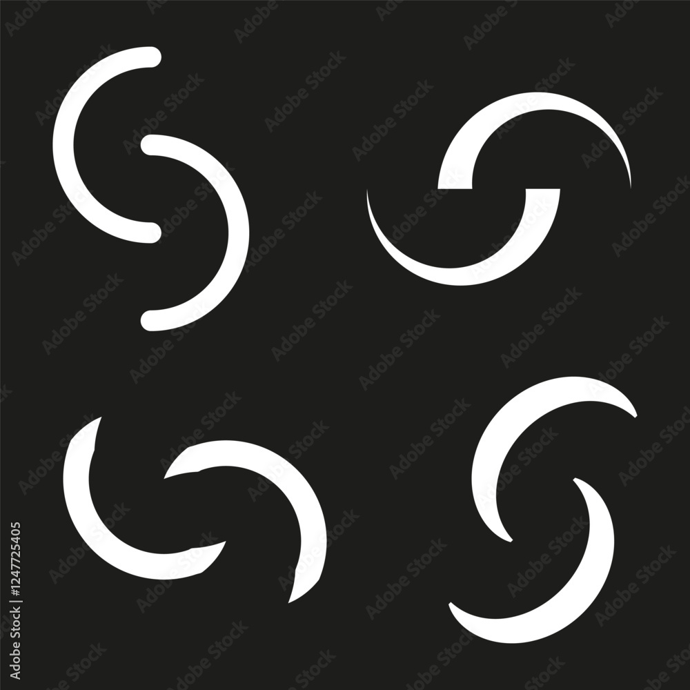 Fototapeta premium Circular shape icon. Rotating abstract designs. Vector geometric elements. Black graphic symbols.