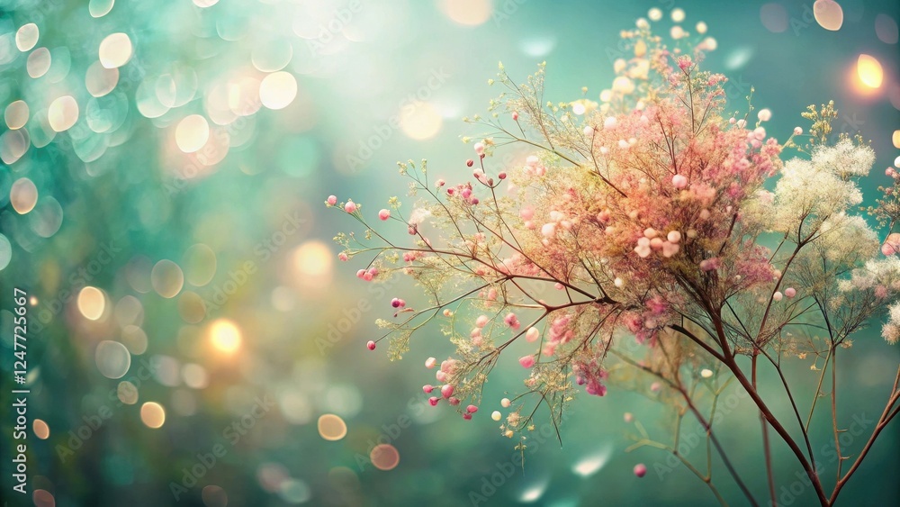 Fototapeta premium Delicate Pink and White Blossoms in a Soft, Dreamy Garden Setting with a Gentle Light