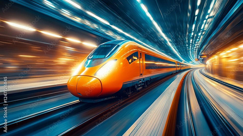 High-Speed Train in Motion: A Dynamic Journey Through a Futuristic Tunnel High-Speed Train in Motion: A Dynamic Journey Through a Futuristic Tunnel