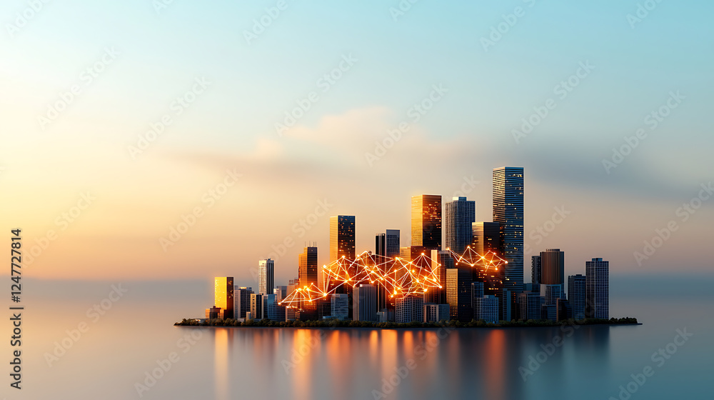 Urban connectivity a sunset view of a futuristic city skyline modern architecture tranquil waters inspirational concept of digital innovation Urban connectivity a sunset view of a futuristic city skyline modern architecture tranquil waters inspirational concept of digital innovation