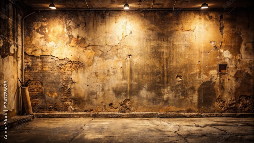 Illuminated Distressed Wall in an Aged Room with Exposed Brick Illuminated Distressed Wall in an Aged Room with Exposed Brick