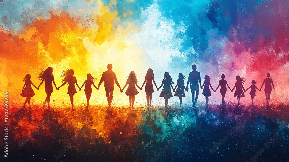 Unity for Rare Disease Awareness – A group of people of different ages and backgrounds holding hands, with a backdrop of bright colors representing hope and strength. Unity for Rare Disease Awareness – A group of people of different ages and backgrounds holding hands, with a backdrop of bright colors representing hope and strength.