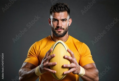 Wallpaper Mural front view of male rugby player posing with ball Torontodigital.ca