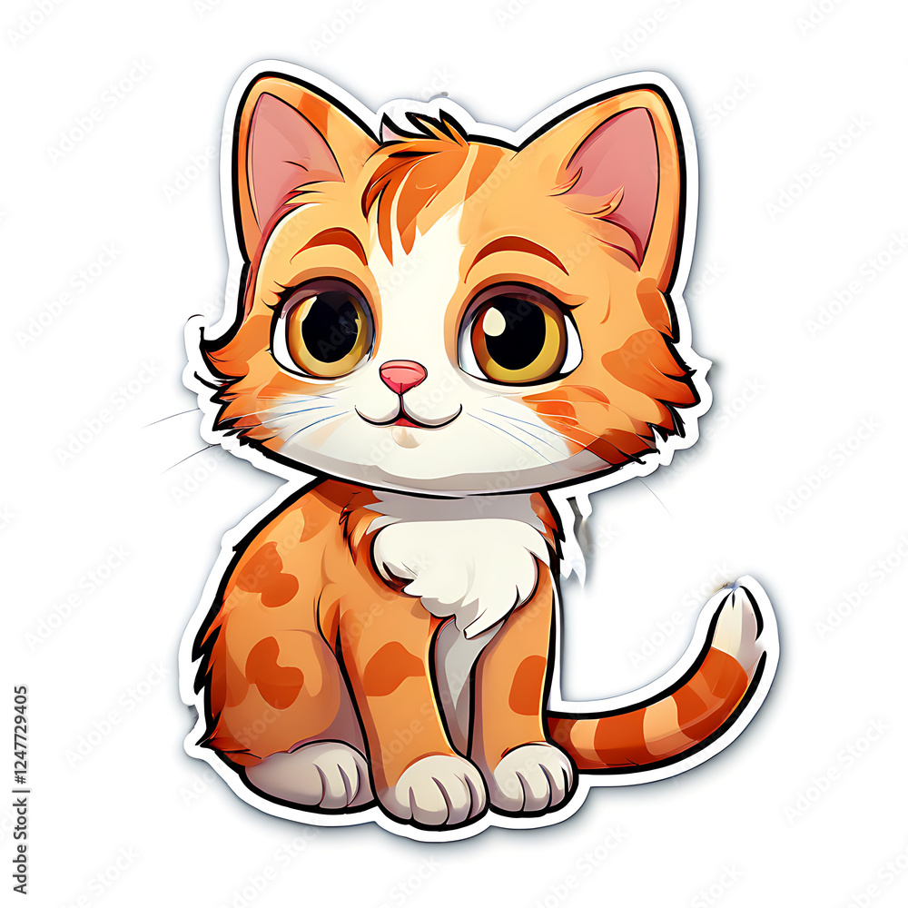 Serene Kitty Cartoon Sticker Expression – Delightful Artwork with Luminous Eyes & Warm Hues- Transparent Background Serene Kitty Cartoon Sticker Expression – Delightful Artwork with Luminous Eyes & Warm Hues- Transparent Background