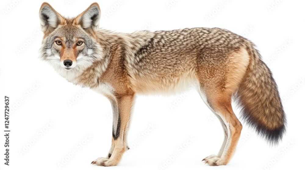 Fototapeta premium Detailed Portrait of a Majestic Coyote Against a Pure White Background