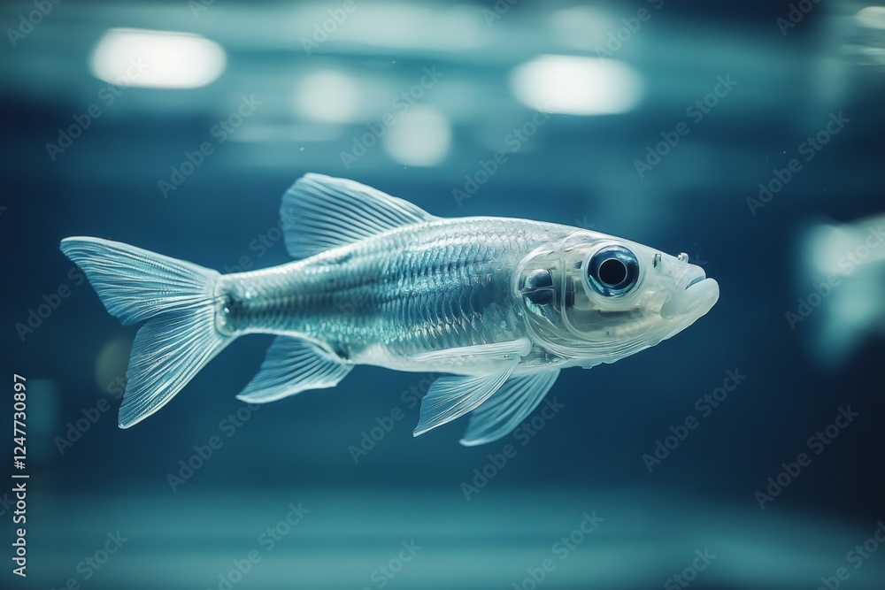 Fototapeta premium Silver fish swimming in a clear water aquarium