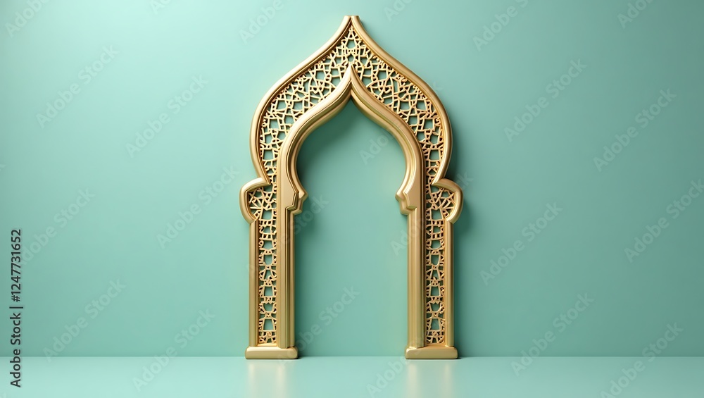 Fototapeta premium Illustration of golden ornate archway - passage to prosperity - festive greeting card