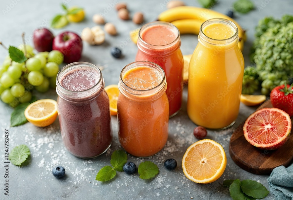 colorful smoothie bottles and fruit colorful smoothie bottles and fruit
