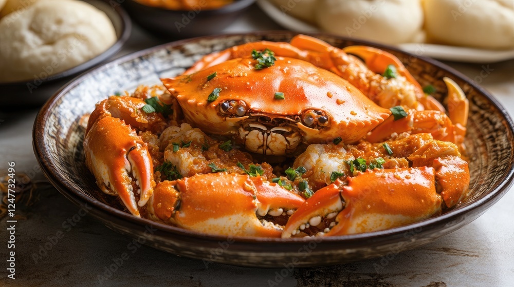 Delicious Crab Dish with Sauce and Garnish Ready to be Served on a Plate Delicious Crab Dish with Sauce and Garnish Ready to be Served on a Plate