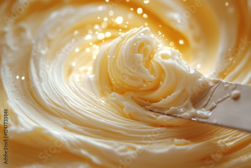 Swirl of golden honey close-up with rich texture photo