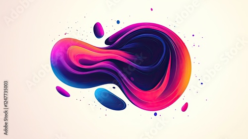 Abstract colorful liquid shapes and blobs on white background.