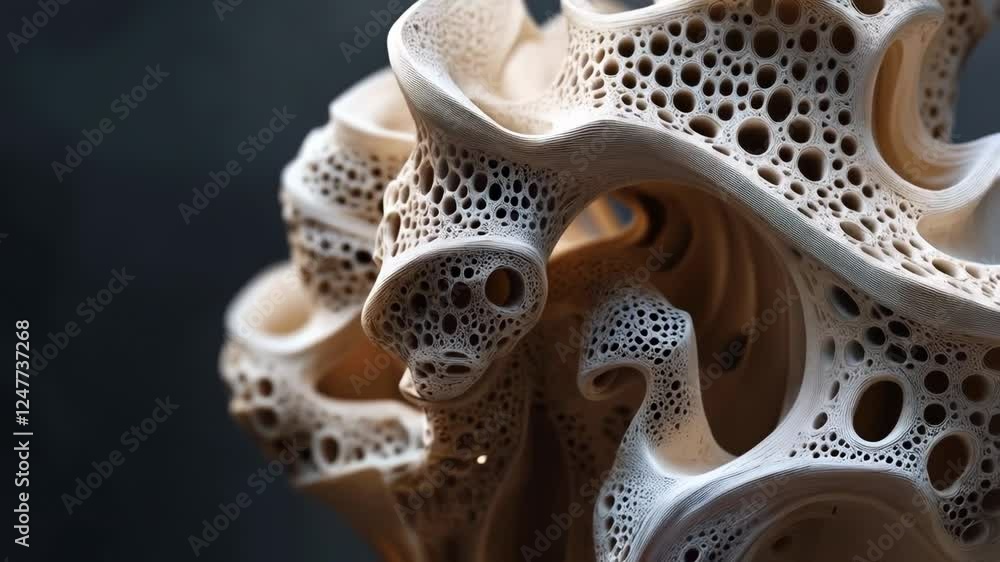Abstract Beige Sculpture: Intricate Design with Holes and Curves Abstract Beige Sculpture: Intricate Design with Holes and Curves