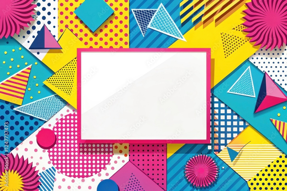 Obraz premium Vibrant Geometric Abstract Background with Central Blank Space Ideal for Text or Image Placement
