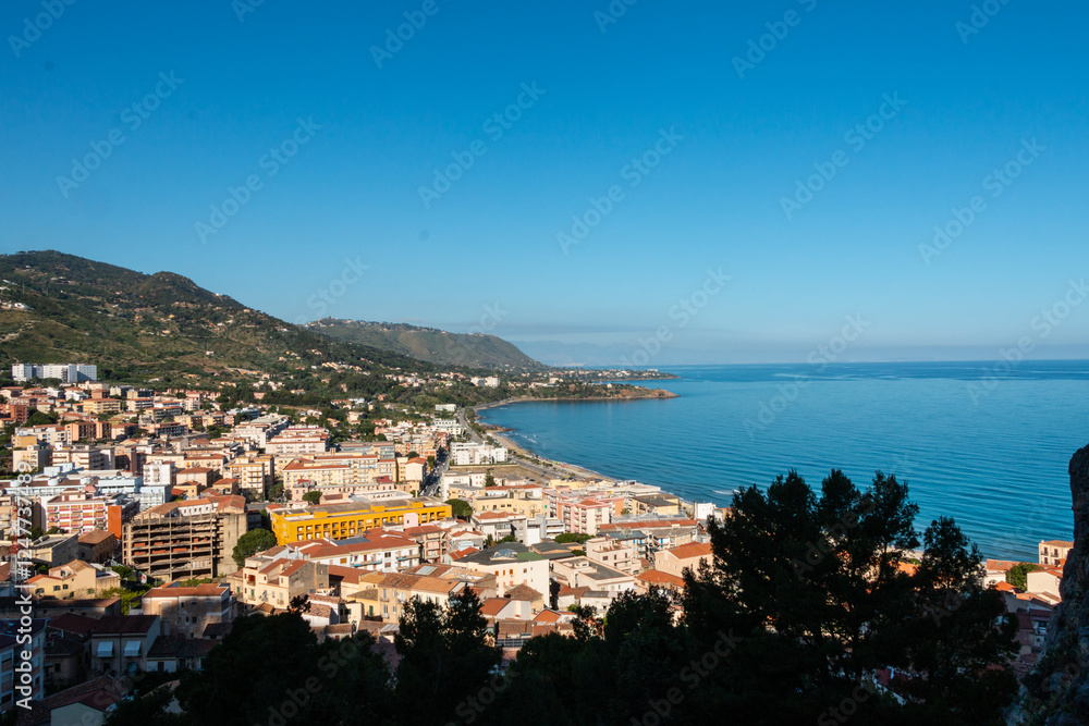 Naklejka premium View of Cefalu Sicily Looking Down from La Rocca 