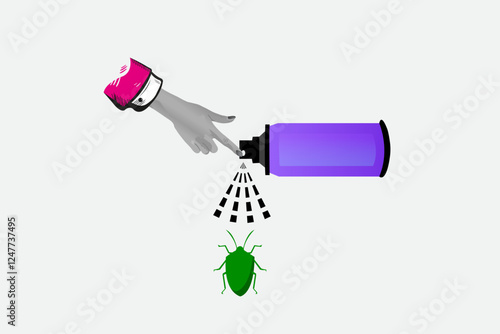 Pest Control Hand Spraying Insecticide on Green Bug