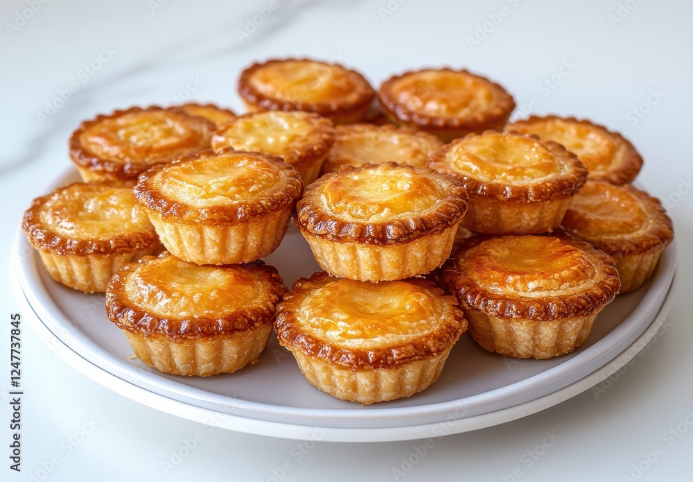 Freshly Baked Mini Pastries with Flaky Golden Crusts and Rich Creamy Filling on a White Plate Ready for a Delicious Snack or Dessert Option Freshly Baked Mini Pastries with Flaky Golden Crusts and Rich Creamy Filling on a White Plate Ready for a Delicious Snack or Dessert Option