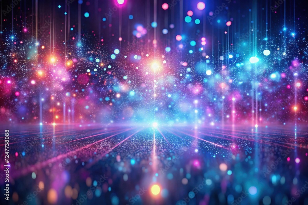 Fototapeta premium Abstract Colorful Glowing Particles and Lines Create a Futuristic and Dreamlike Scene Ideal for Digital Backgrounds and Design Projects