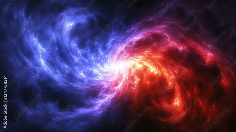 Abstract swirling cosmic energy fiery blue and red nebula Abstract swirling cosmic energy fiery blue and red nebula