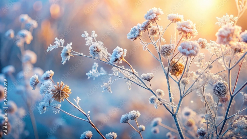 Winter's Gentle Embrace Frost-Kissed Wildflowers Bask in the Golden Hour's Soft Light Winter's Gentle Embrace Frost-Kissed Wildflowers Bask in the Golden Hour's Soft Light