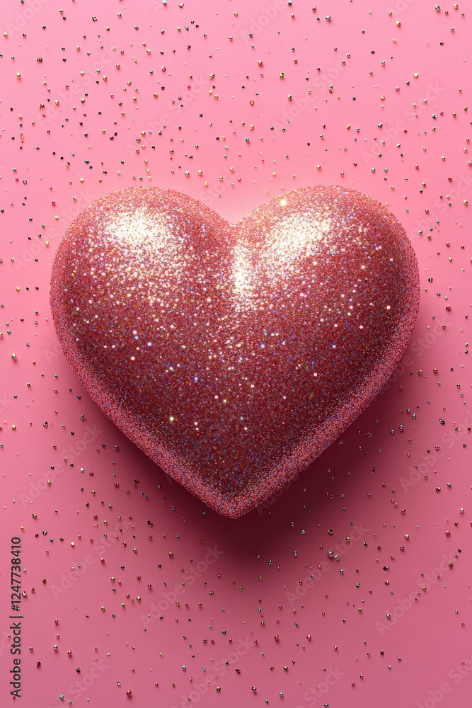 Obraz premium Heart shaped glitter on a soft pink background for creative and artistic projects