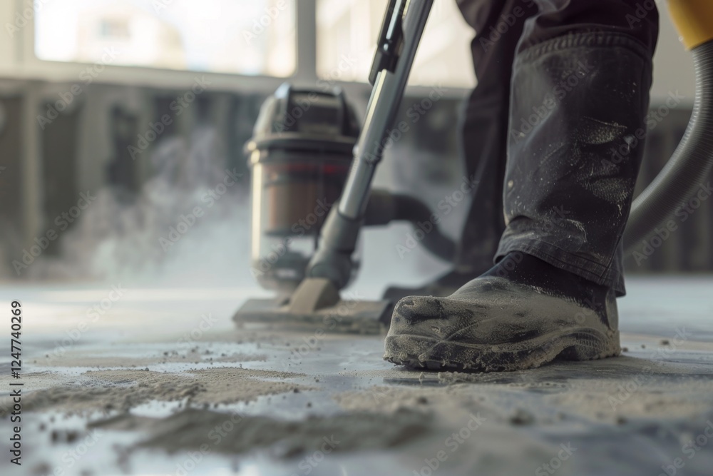 Close up of male using dust removal with modern vacuum Close up of male using dust removal with modern vacuum